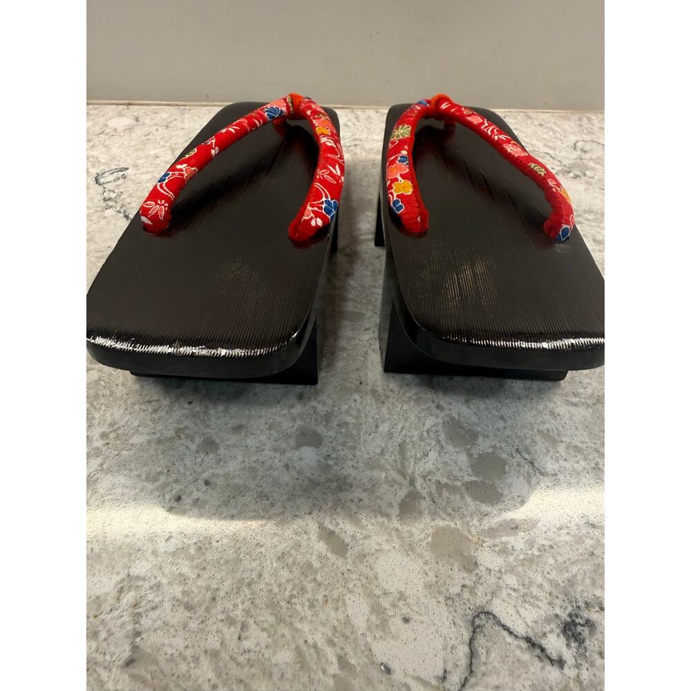 Traditional Japanese Zori Sandals Wood Sole Women's Sz 7 JL - Picture 4 of 9